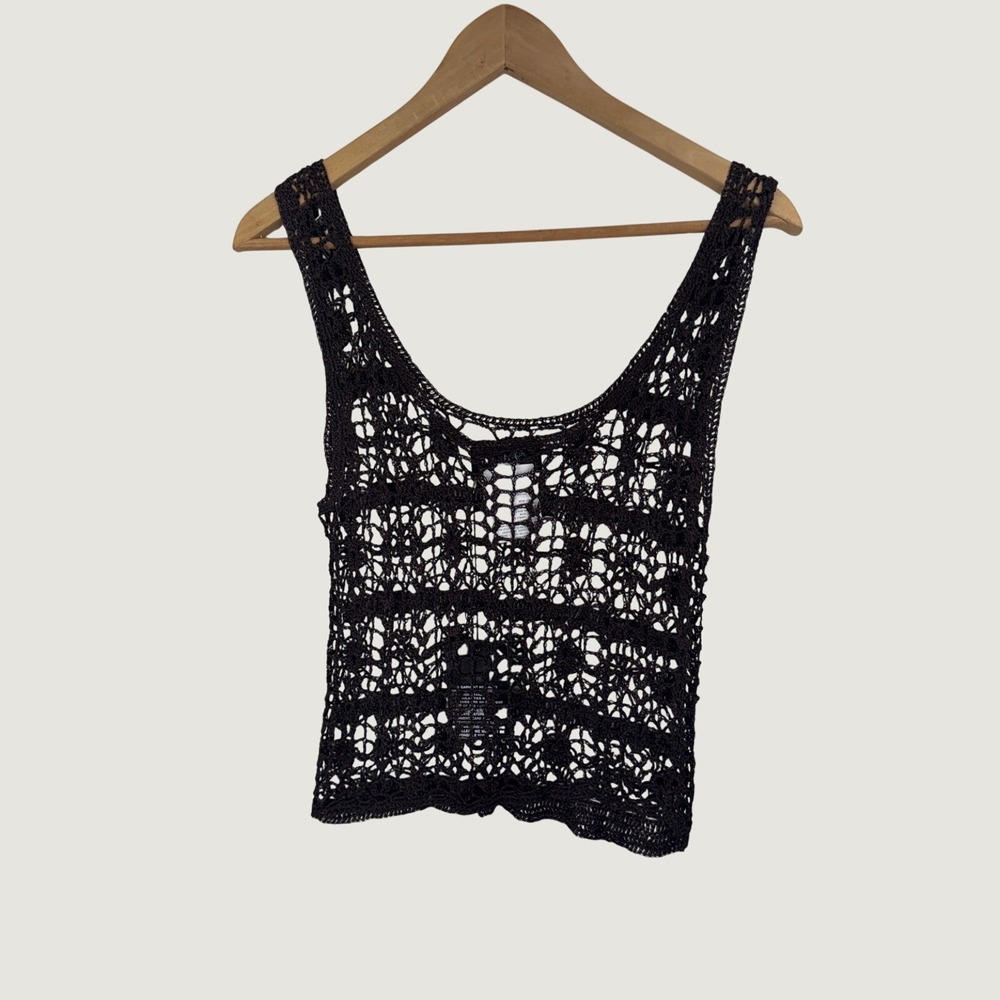 Naina's Dream Crochet Beaded Tank Top L Brown‎ Boho Fairycore Open Knit Camisole